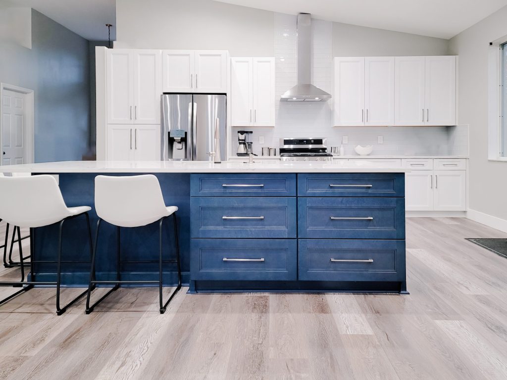 Open Blue and White Stainless Kitchen by Carr Cabinets (2)